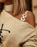 Blusa Feminina FANAN Ombro Único com Corrente, Manga Longa