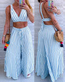 Conjunto Feminino 2 Peças Cropped + Calça Pantalona Cintura Alta