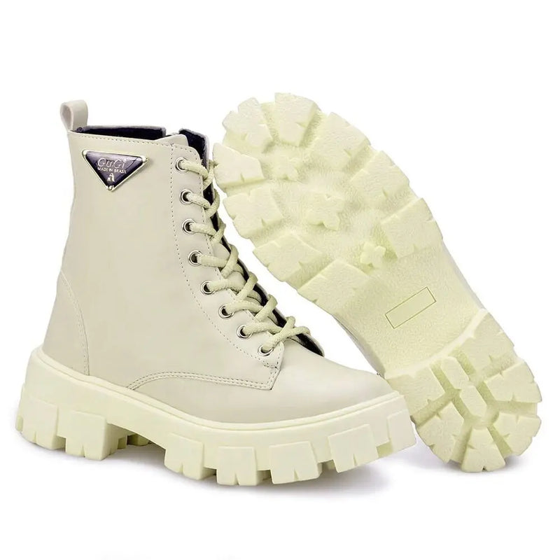 Coturno Feminino Tratorado GuGi Cano Médio Com Salto E Zíper 212-GG