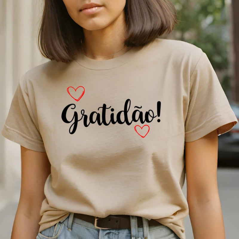 Camiseta Feminina Casual Básica Estampada