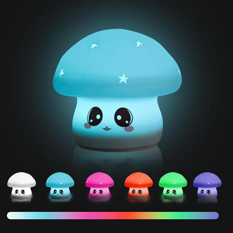 🌙 Luminária LED Cogumelo de Silicone com Sensor de Toque – Formato Fofo e Divertido – USB Recarregável