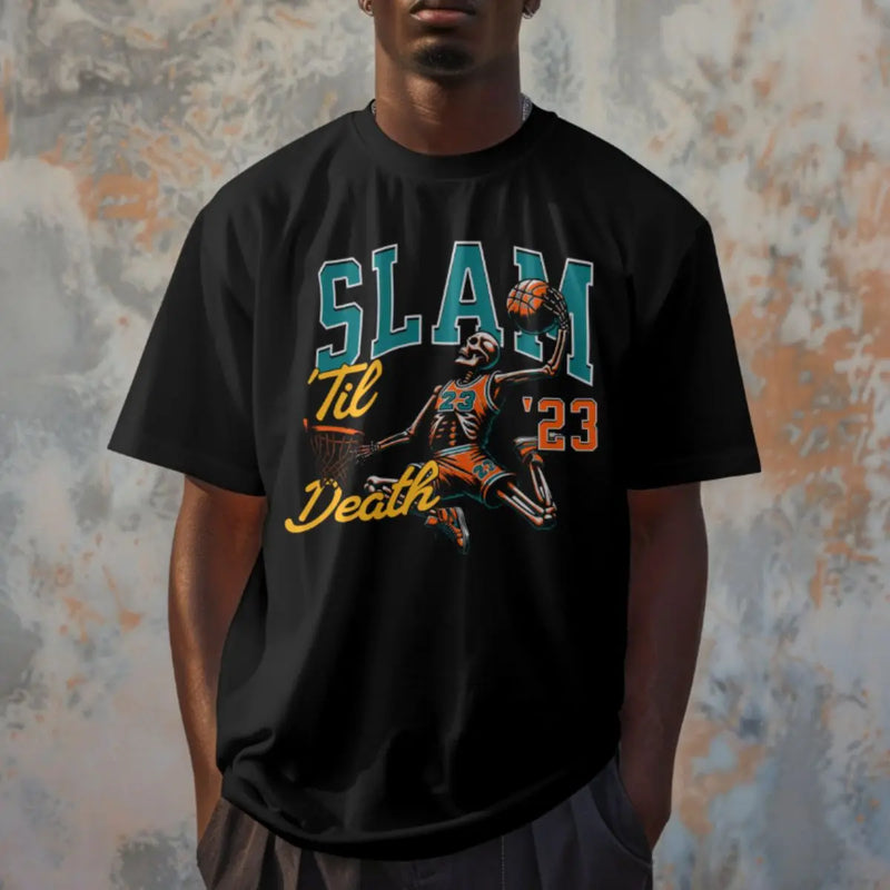 Camiseta Masculina Básica GuGi Esqueleto Basquete Enterrada Slam Dunk NBA 100% Algodão Premium