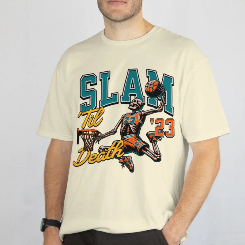 Camiseta Masculina Básica GuGi Esqueleto Basquete Enterrada Slam Dunk NBA 100% Algodão Premium