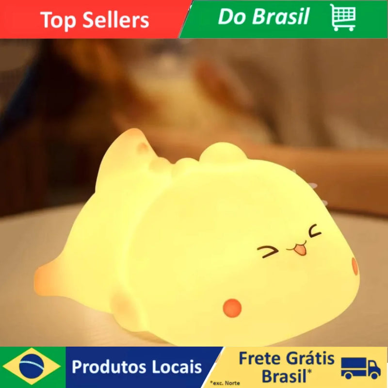 🌙 Luminária LED Dinossauro de Silicone com Toque – Formato Divertido e Fofo – Recarga USB