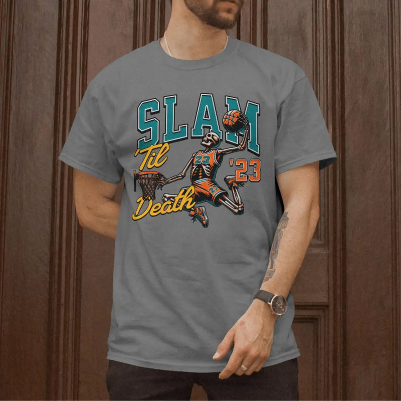 Camiseta Masculina Básica GuGi Esqueleto Basquete Enterrada Slam Dunk NBA 100% Algodão Premium