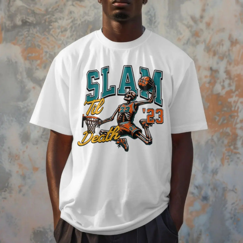 Camiseta Masculina Básica GuGi Esqueleto Basquete Enterrada Slam Dunk NBA 100% Algodão Premium