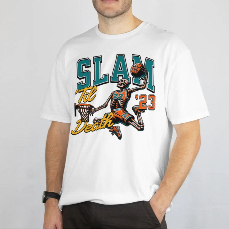 Camiseta Masculina Básica GuGi Esqueleto Basquete Enterrada Slam Dunk NBA 100% Algodão Premium
