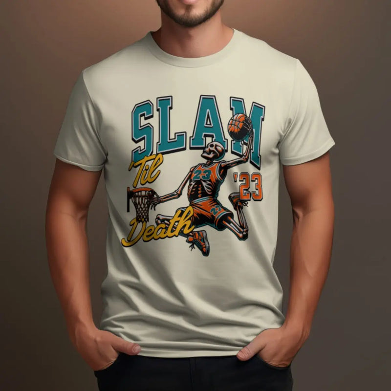 Camiseta Masculina Básica GuGi Esqueleto Basquete Enterrada Slam Dunk NBA 100% Algodão Premium