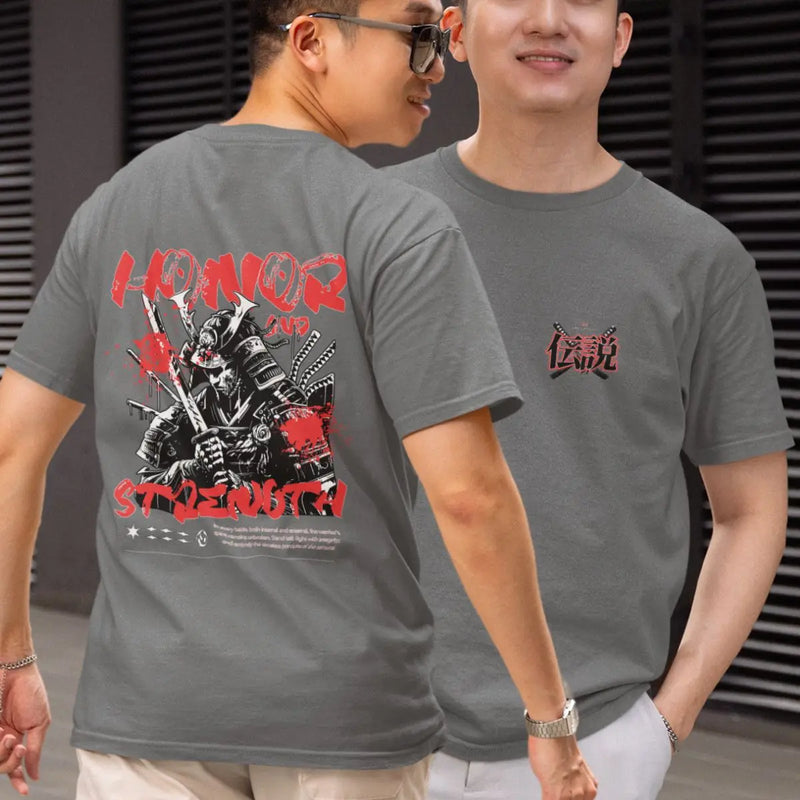 Camiseta Masculina Básica GuGi Estampa Samurai Honor and Strength Manga Curta 100% Algodão Premium