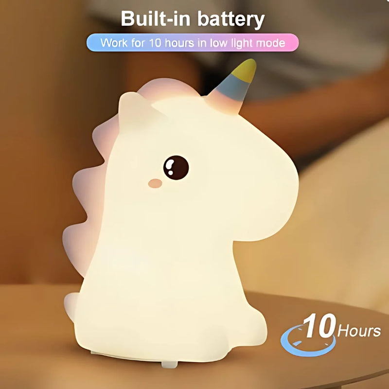 🌙 Luminária LED Unicórnio de Silicone com Toque – Formato Divertido e Fofo – Recarga USB