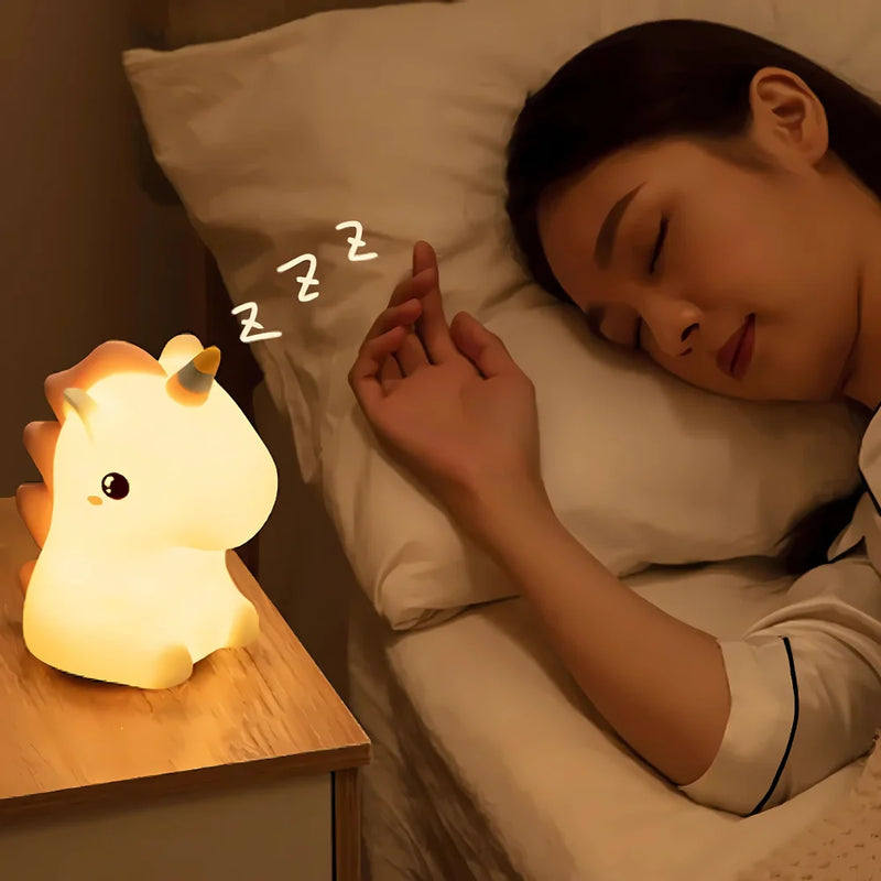 🌙 Luminária LED Unicórnio de Silicone com Toque – Formato Divertido e Fofo – Recarga USB
