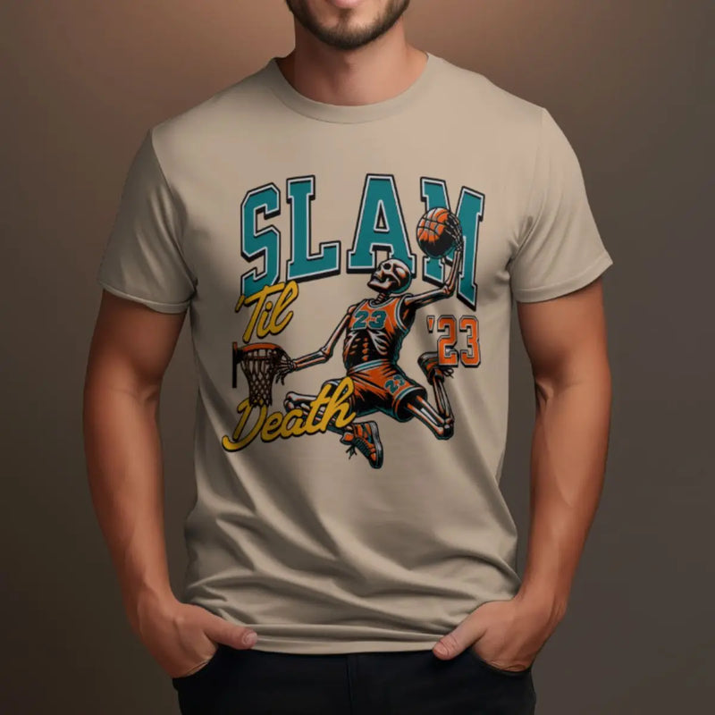 Camiseta Masculina Básica GuGi Esqueleto Basquete Enterrada Slam Dunk NBA 100% Algodão Premium