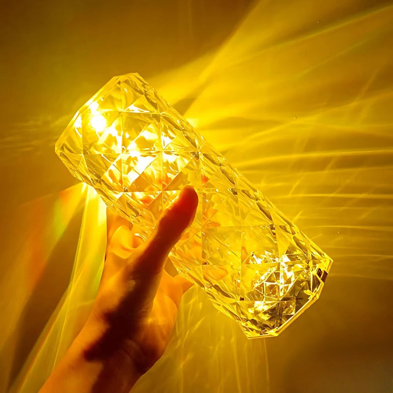 Luminária De Mesa Cristal Diamante Controle De Toque Cabeceira Mudança De Cor Criativo LED