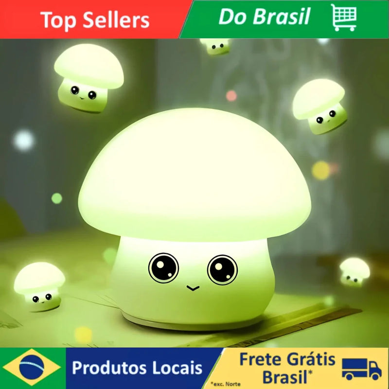 🌙 Luminária LED Cogumelo de Silicone com Sensor de Toque – Formato Fofo e Divertido – USB Recarregável