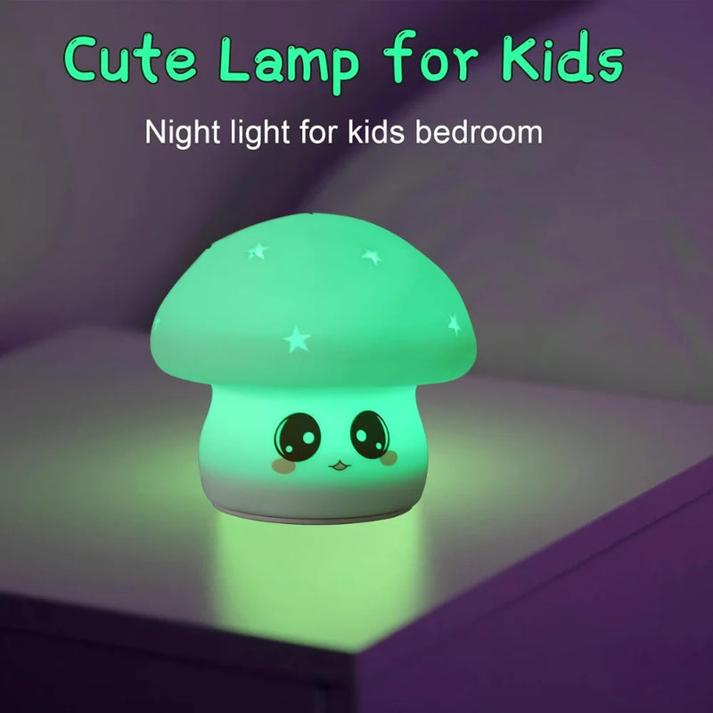 🌙 Luminária LED Cogumelo de Silicone com Sensor de Toque – Formato Fofo e Divertido – USB Recarregável