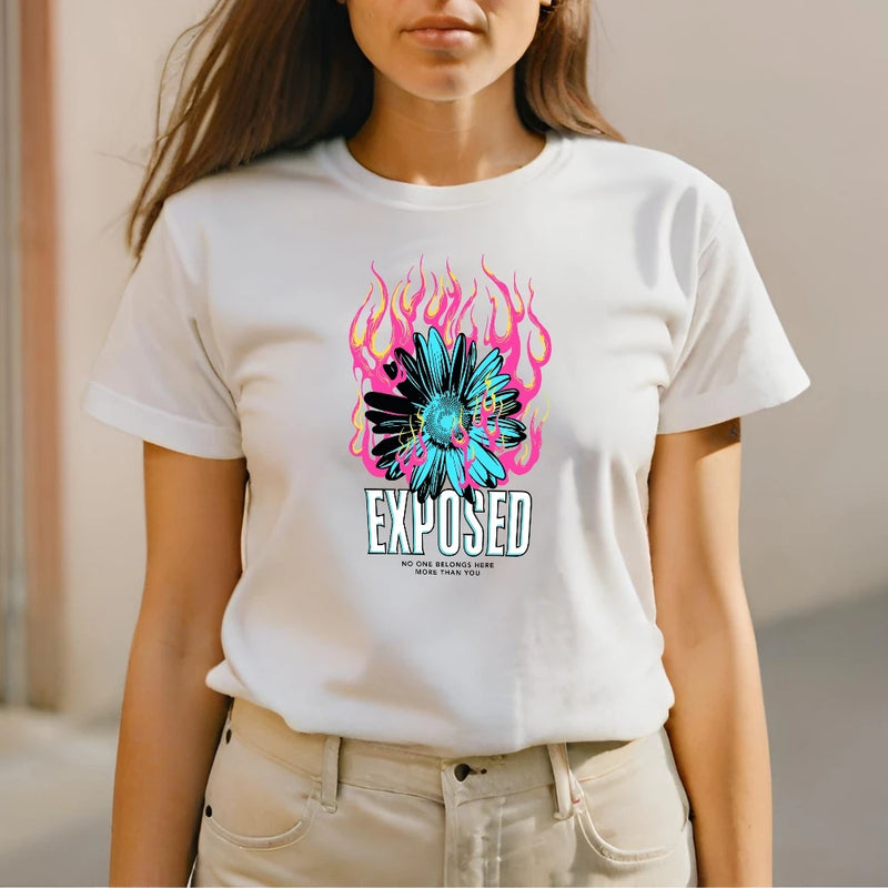 Camiseta Feminina Estampa Floral, Manga Curta