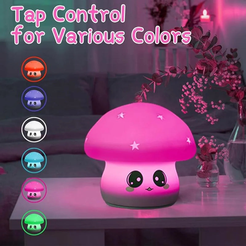 🌙 Luminária LED Cogumelo de Silicone com Sensor de Toque – Formato Fofo e Divertido – USB Recarregável