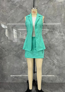 Conjunto Feminino 3 Peças – Regata + Colete + Mini Saia