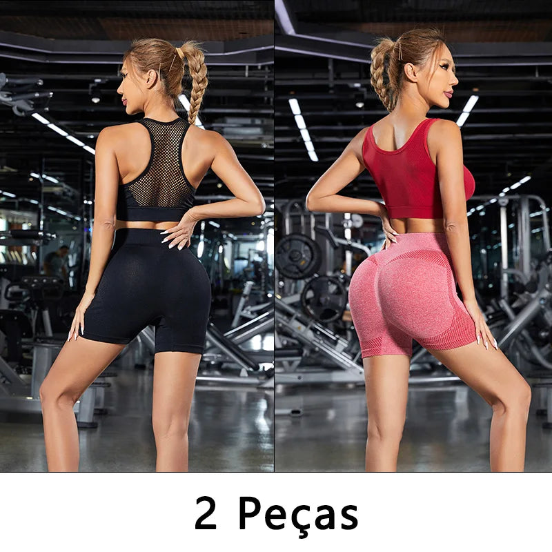 Kit 2 Shorts Femininos Sem Costura – Fitness, Yoga e Academia | Conforto, Elasticidade e Modelagem Perfeita