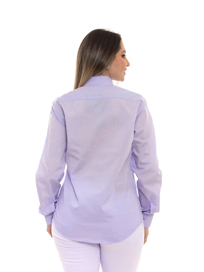 Camisa Social Feminina Lilás Slim Manga Comprida Pthrill