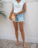 Blusa Feminina Casual Bicolor com Bolso e Gola Redonda – Estilo Elegante e Confortável