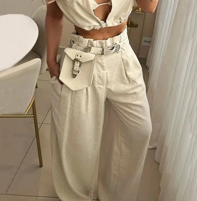 Conjunto Feminino 2 Peças – Blusa Cropped + Calça Cargo