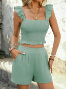 Conjunto Feminino 2 Peças – Cropped + Shorts Cintura Alta