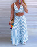 Conjunto Feminino 2 Peças Cropped + Calça Pantalona Cintura Alta