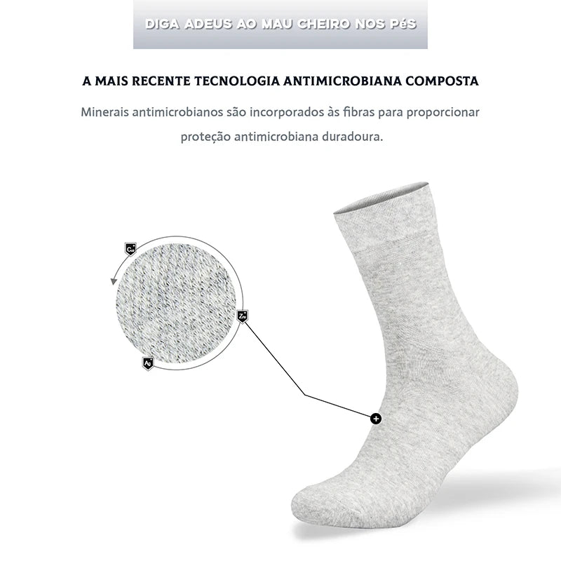 Kit 6 Pares Meias Cano Médio Unissex Antibacterianas e Antiodor