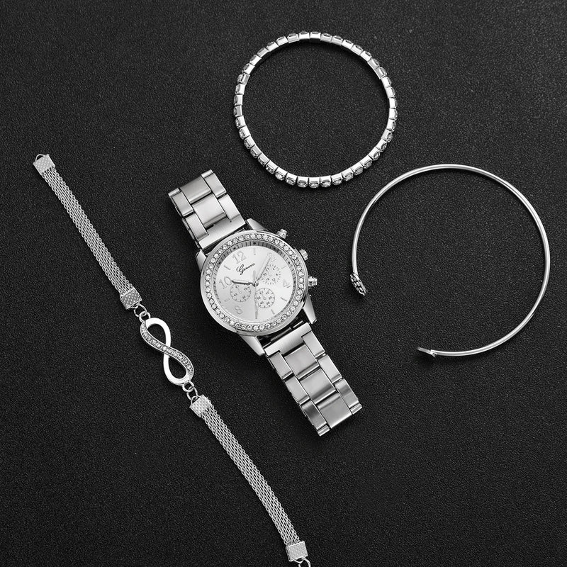 Kit 4 Peças Relógio Feminino V248 + 3 Pulseiras