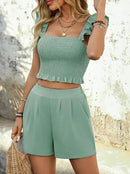 Conjunto Feminino 2 Peças – Cropped + Shorts Cintura Alta