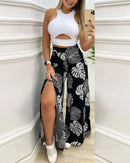 Conjunto 2 Peças Feminino: Top Regata e Calça Pantalona Estampada