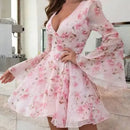 Vestido Feminino Floral Manga Longa Flare