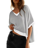 Blusa Feminina Casual Bicolor com Bolso e Gola Redonda – Estilo Elegante e Confortável