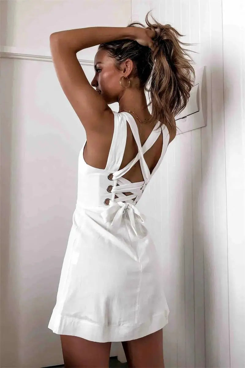 Vestido Midi Feminino Verão | Decote Quadrado, Sem Manga, Cintura Alta e Costas Nua – Estilo Casual Sexy