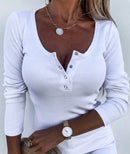 Blusa Feminina EAEOVNI Manga Longa Slim com Botões – Gola O, Casual, Primavera/Verão