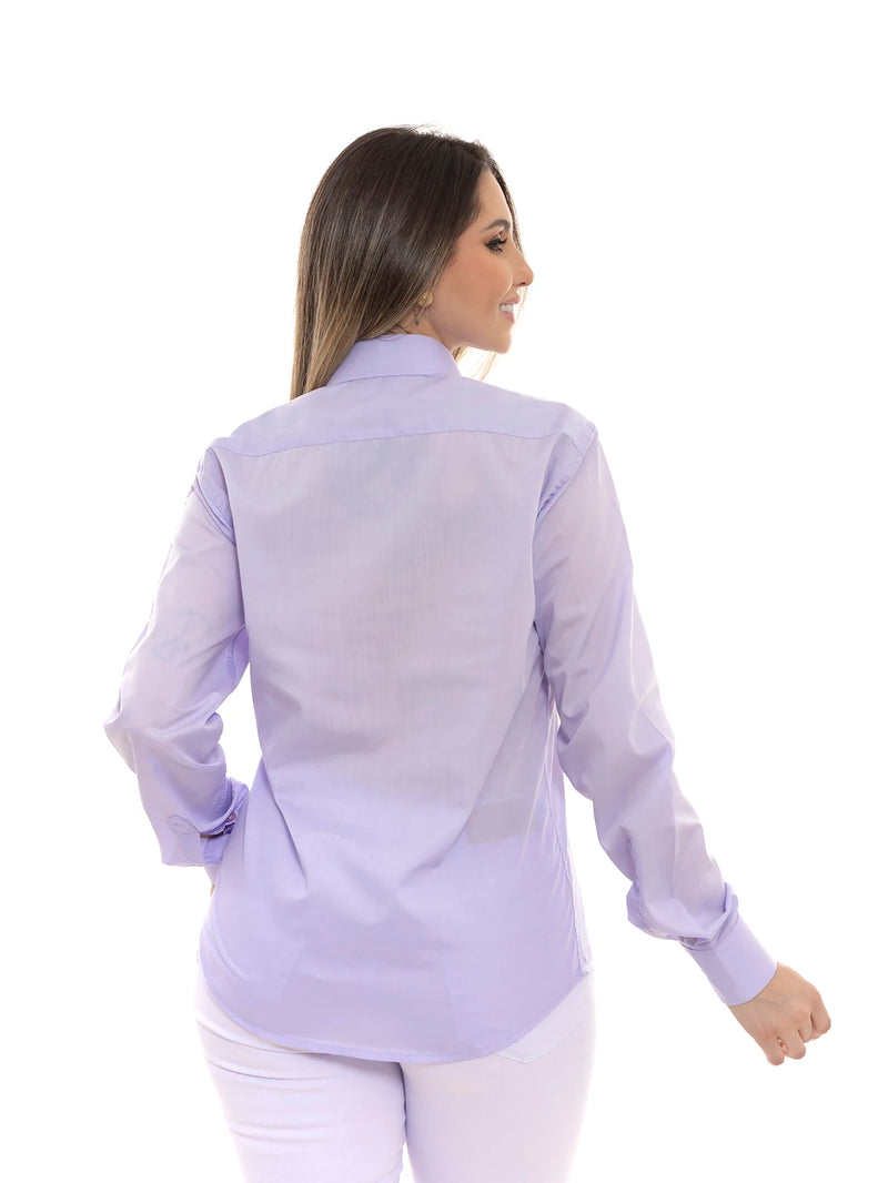 Camisa Social Feminina Lilás Slim Manga Comprida Pthrill