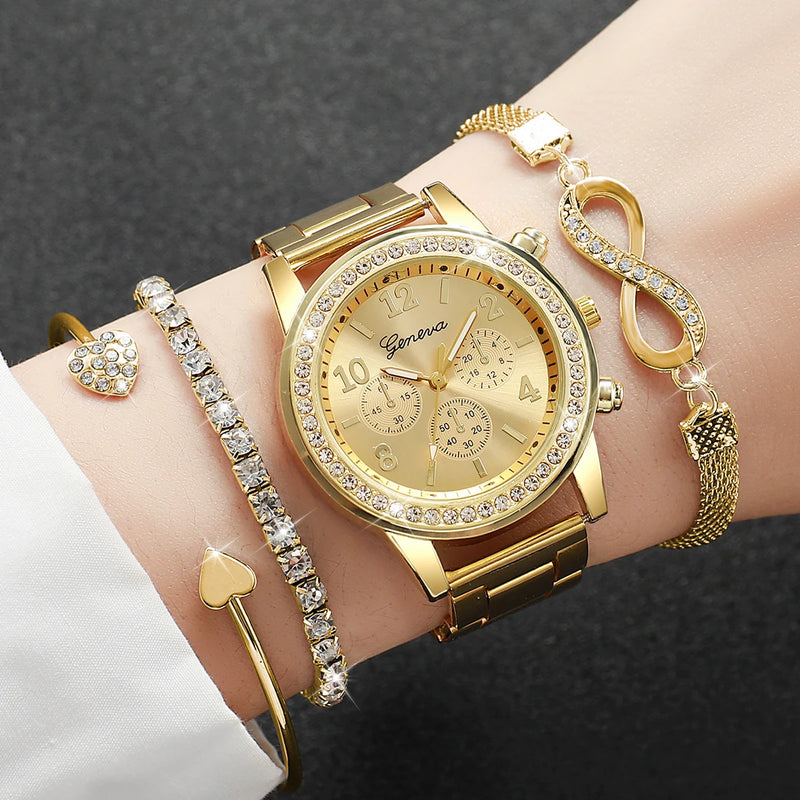 Kit 4 Peças Relógio Feminino V248 + 3 Pulseiras