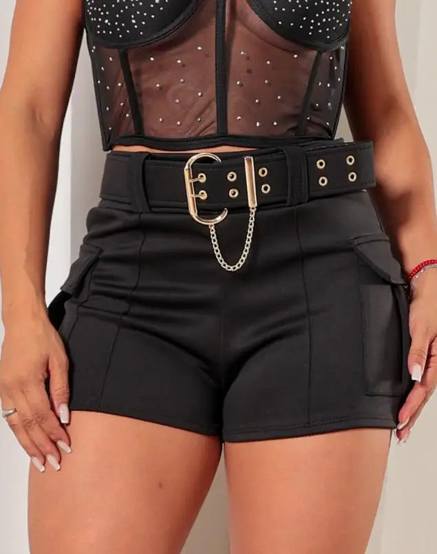 Shorts Feminino Cintura Alta com Bolsos e Cinto – Casual, Confortável e Versátil para o Verão