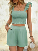 Conjunto Feminino 2 Peças – Cropped + Shorts Cintura Alta