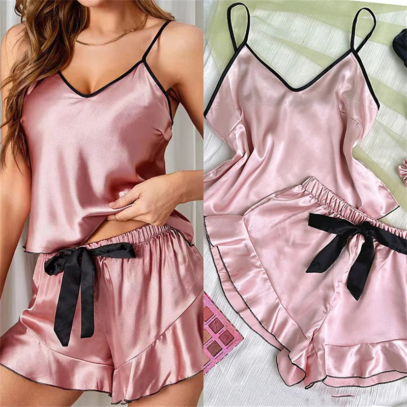 Pijama Feminino em Cetim Luxuoso 2 Peças