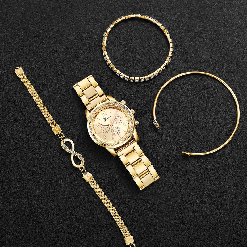 Kit 4 Peças Relógio Feminino V248 + 3 Pulseiras