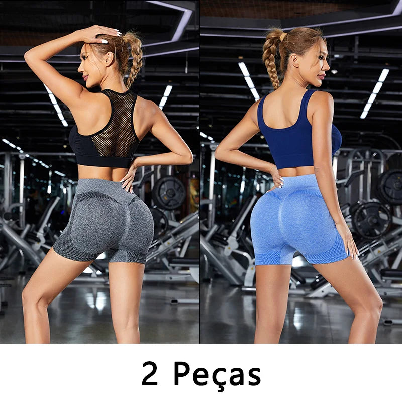Kit 2 Shorts Femininos Sem Costura – Fitness, Yoga e Academia | Conforto, Elasticidade e Modelagem Perfeita
