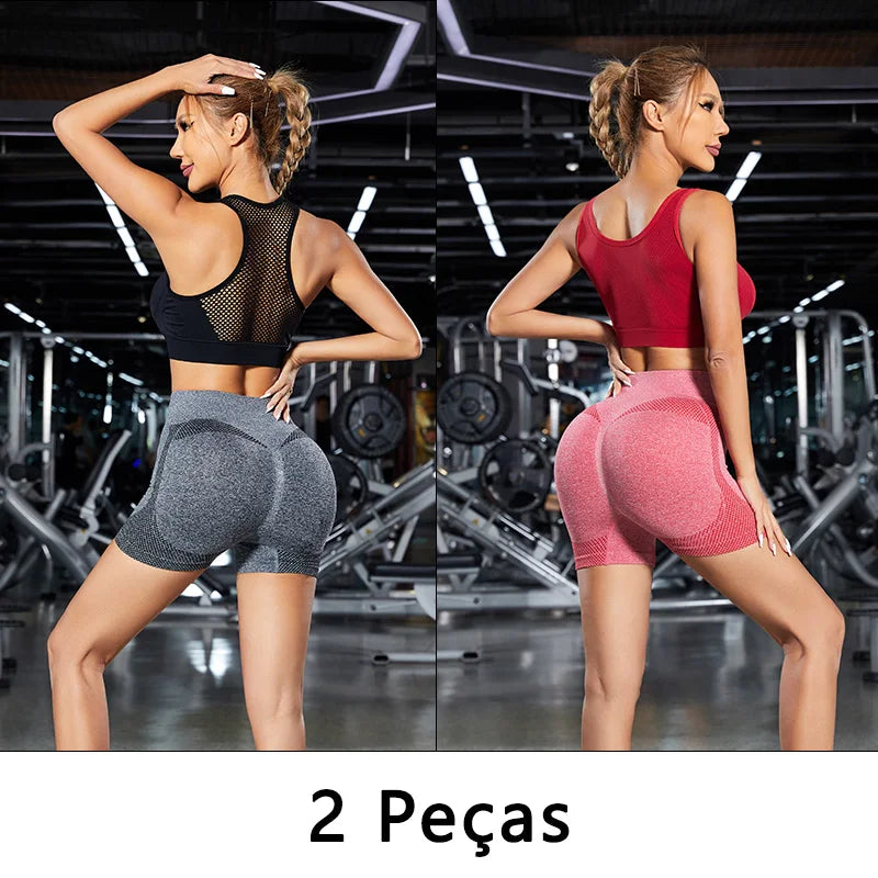 Kit 2 Shorts Femininos Sem Costura – Fitness, Yoga e Academia | Conforto, Elasticidade e Modelagem Perfeita