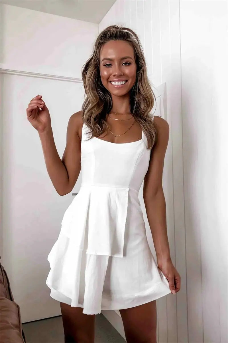 Vestido Midi Feminino Verão | Decote Quadrado, Sem Manga, Cintura Alta e Costas Nua – Estilo Casual Sexy