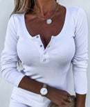 Blusa Feminina EAEOVNI Manga Longa Slim com Botões – Gola O, Casual, Primavera/Verão