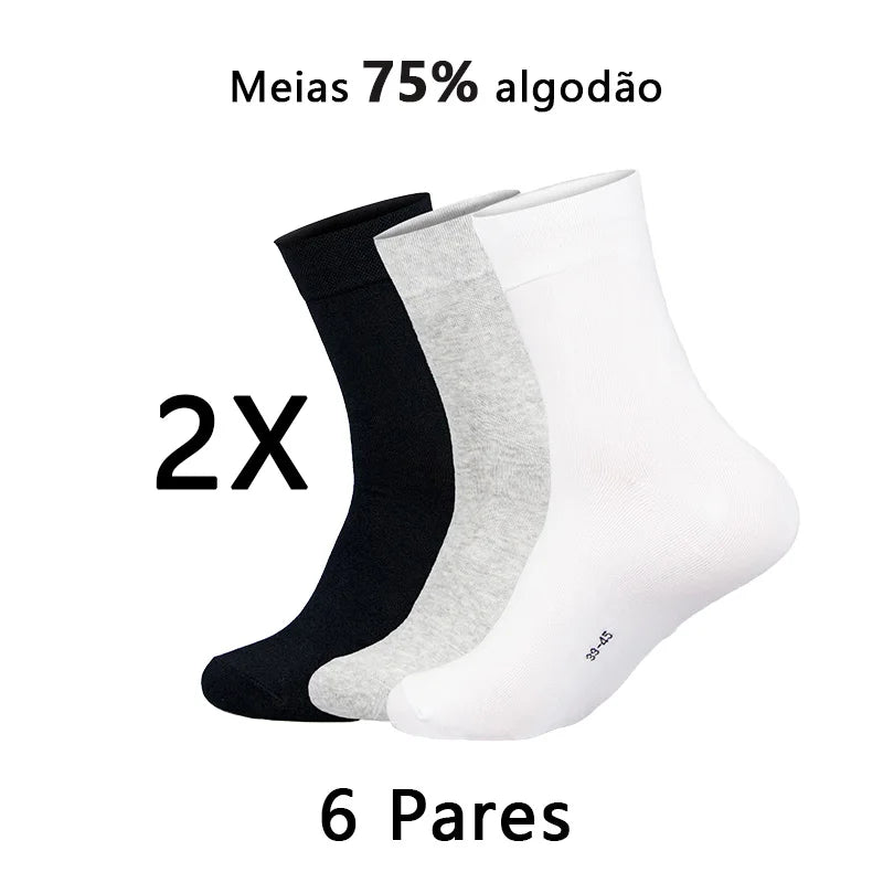 Kit 6 Pares Meias Cano Médio Unissex Antibacterianas e Antiodor