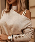 Blusa Feminina FANAN Ombro Único com Corrente, Manga Longa