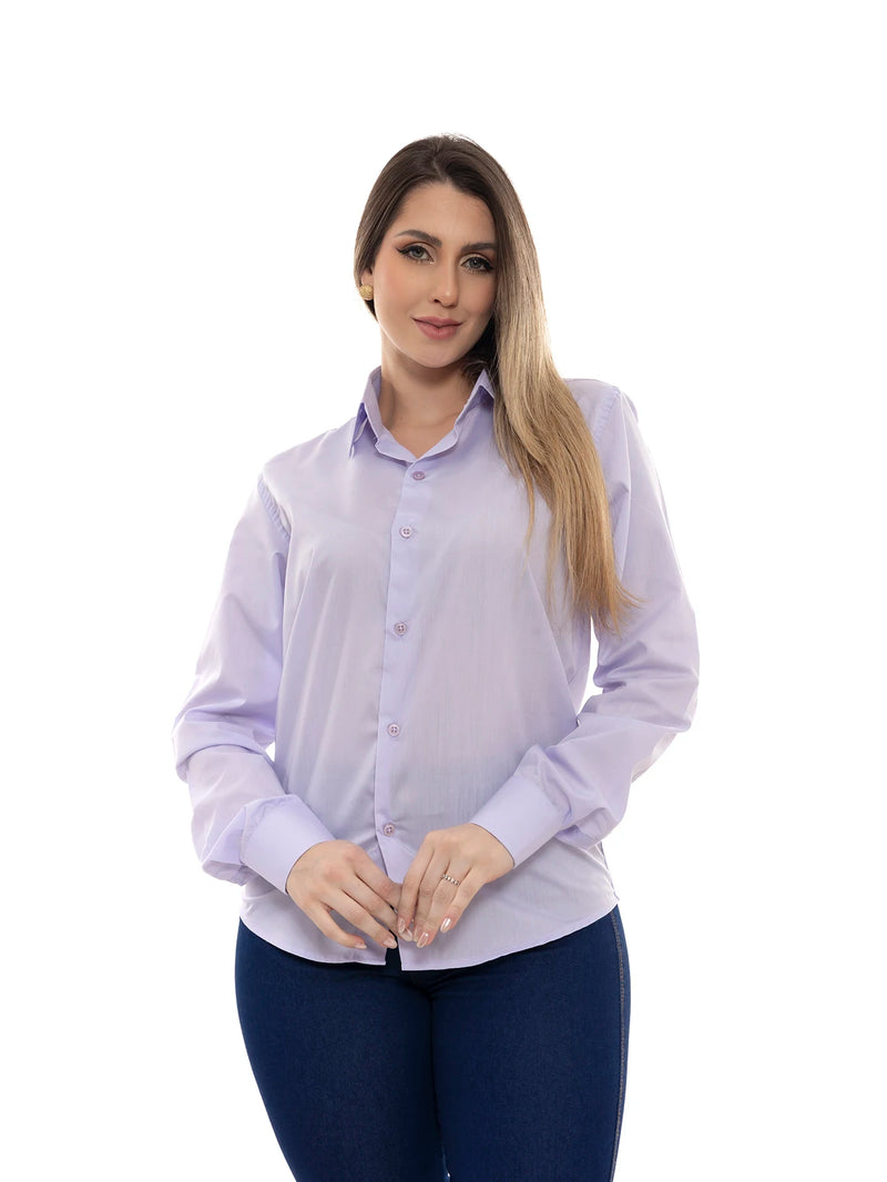 Camisa Social Feminina Lilás Slim Manga Comprida Pthrill