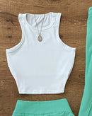 Conjunto Feminino 3 Peças – Regata + Colete + Mini Saia